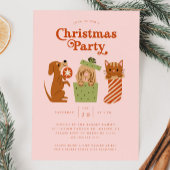 Kerstfeest Cat Dog Pink Kaart