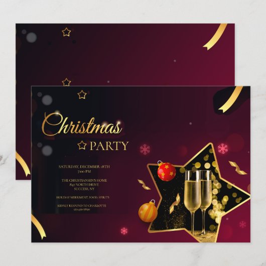 Kerstfeest Champagneglazen Kaart (Voorkant / Achterkant)