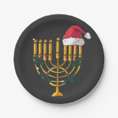 Kerstfeest Chanoeka Joodse Kerstman Menorah Papieren Bordje (Voorkant)