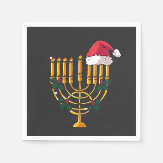 Kerstfeest Chanoeka Joodse Kerstman Menorah Servet (Voorkant)