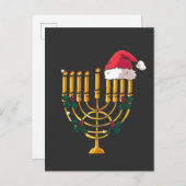 Kerstfeest Chanoeka Joodse Kerstman Menorah Uitnodiging Briefkaart (Voorkant / Achterkant)
