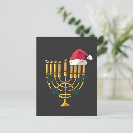Kerstfeest Chanoeka Joodse Kerstman Menorah Uitnodiging Briefkaart (Staand voorkant)