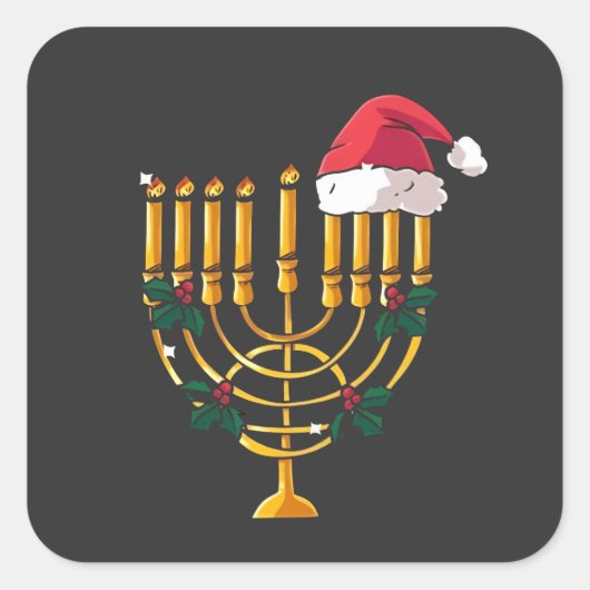 Kerstfeest Chanoeka Joodse Kerstman Menorah Vierkante Sticker (Voorkant)