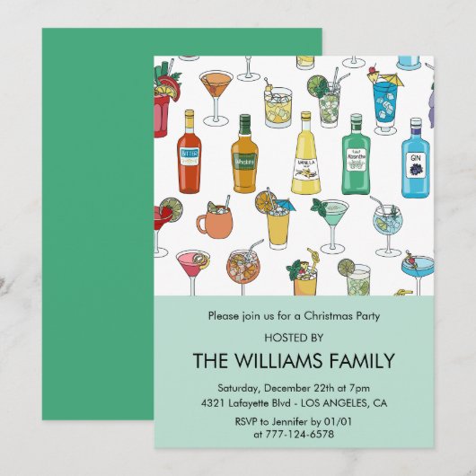 Kerstfeest Cocktail Hedendaagse Drinken Kaart (Voorkant / Achterkant)