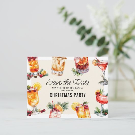 Kerstfeest Cocktail Kerstfeest Partij Save The Dat Feestdagenkaart (Staand voorkant)