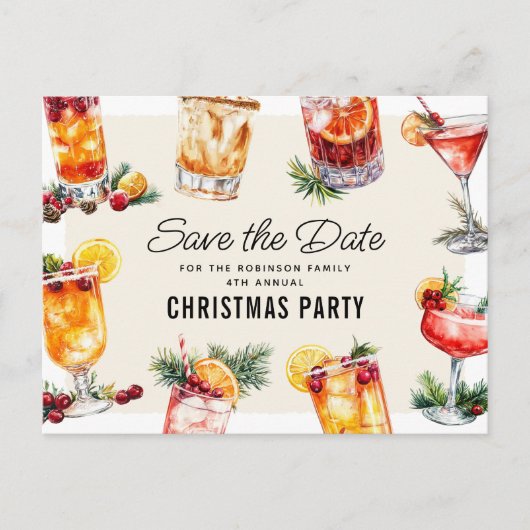 Kerstfeest Cocktail Kerstfeest Partij Save The Dat Feestdagenkaart (Voorkant)