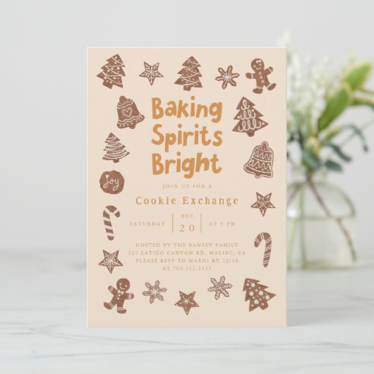 Kerstfeest Cookie Exchange Gele Uitnodiging (Staand voorkant)