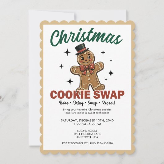Kerstfeest Cookie Uitnodiging Retro  (Voorkant)