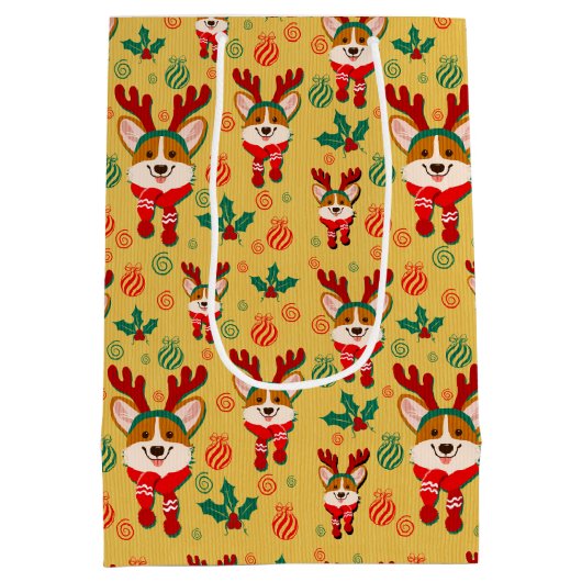 Kerstfeest Corgi Dog Medium Cadeauzakje (Achterkant)
