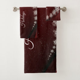 Kerstfeest Crystal Snowflakes Red Rustic Bad Handdoek