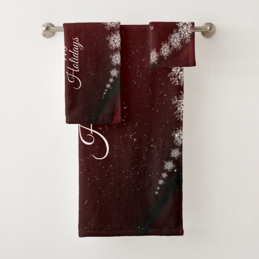 Kerstfeest Crystal Snowflakes Red Rustic Bad Handdoek (Insitu)