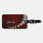 Kerstfeest Crystal Snowflakes Red Rustic Bagagelabel (Voorkant horizontaal)