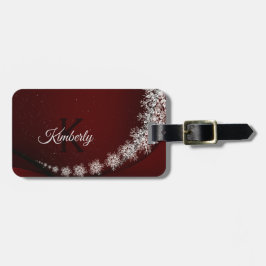 Kerstfeest Crystal Snowflakes Red Rustic Bagagelabel