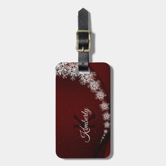 Kerstfeest Crystal Snowflakes Red Rustic Bagagelabel (Voorkant verticaal)