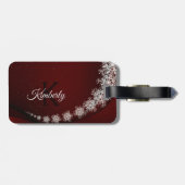 Kerstfeest Crystal Snowflakes Red Rustic Bagagelabel (Achterkant horizontaal)