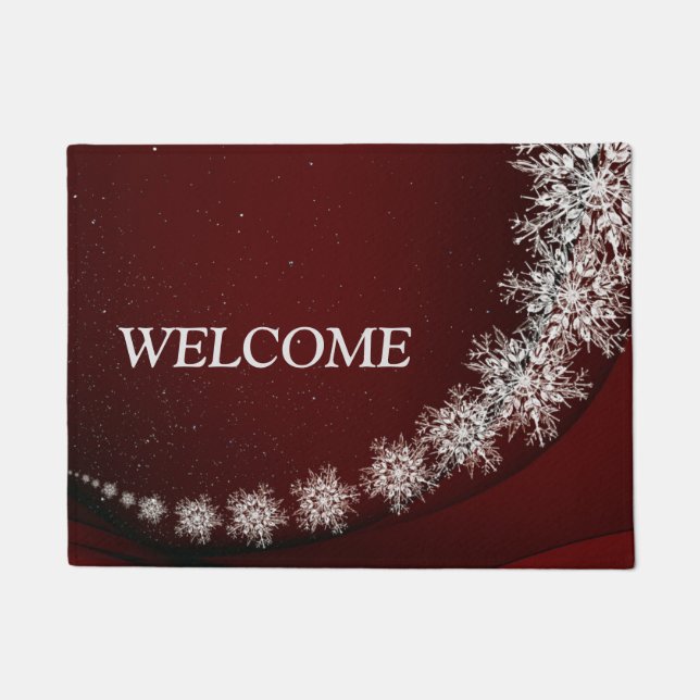 Kerstfeest Crystal Snowflakes Red Rustic Deurmat (Voorkant)