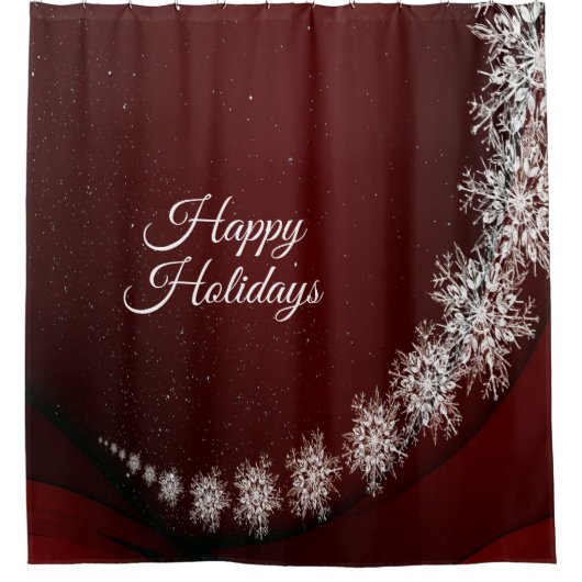 Kerstfeest Crystal Snowflakes Red Rustic Douchegordijn (Voorkant)