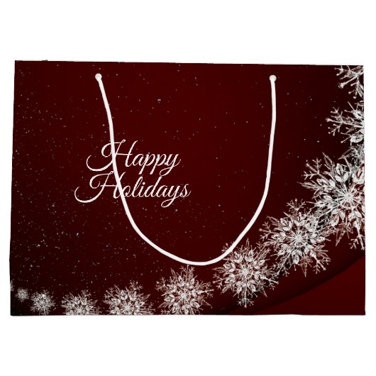 Kerstfeest Crystal Snowflakes Red Rustic Groot Cadeauzakje (Achterkant)