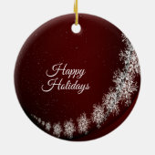 Kerstfeest Crystal Snowflakes Red Rustic Keramisch Ornament (Achterkant)