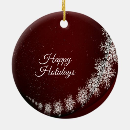 Kerstfeest Crystal Snowflakes Red Rustic Keramisch Ornament (Achterkant)