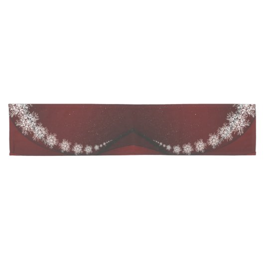 Kerstfeest Crystal Snowflakes Red Rustic Korte Tafelloper (Horizontaal)