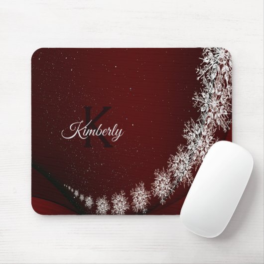 Kerstfeest Crystal Snowflakes Red Rustic Muismat (Met muis)