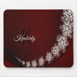 Kerstfeest Crystal Snowflakes Red Rustic Muismat