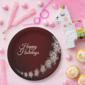 Kerstfeest Crystal Snowflakes Red Rustic Papieren Bordje (Feest)