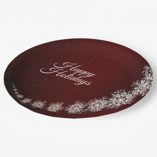 Kerstfeest Crystal Snowflakes Red Rustic Papieren Bordje (Gekanteld)