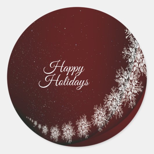 Kerstfeest Crystal Snowflakes Red Rustic Ronde Sticker (Voorkant)