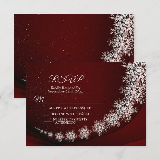 Kerstfeest Crystal Snowflakes Red Rustic RSVP Kaartje (Voorkant / Achterkant)