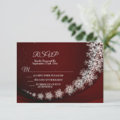 Kerstfeest Crystal Snowflakes Red Rustic RSVP Kaartje (Staand voorkant)