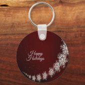 Kerstfeest Crystal Snowflakes Red Rustic Sleutelhanger (Voorkant)