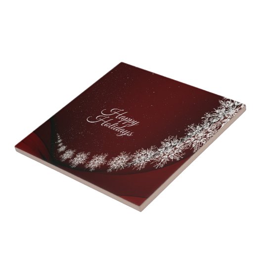 Kerstfeest Crystal Snowflakes Red Rustic Tegeltje (Zijkant)