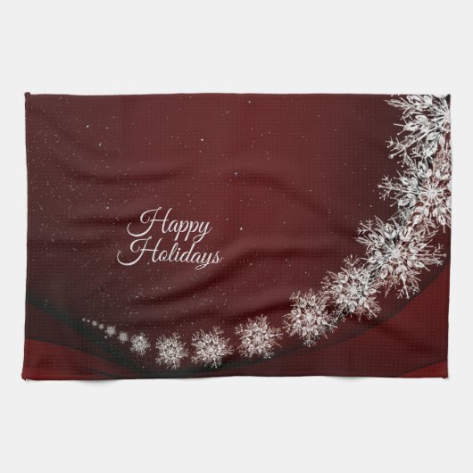 Kerstfeest Crystal Snowflakes Red Rustic Theedoek (Horizontaal)