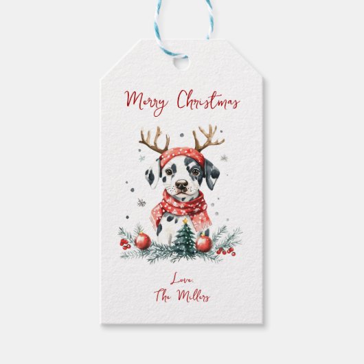 Kerstfeest Dalmatische puppy Cadeaulabel (Voorkant)
