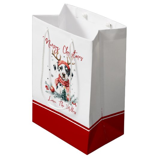 Kerstfeest Dalmatische puppy Medium Cadeauzakje (Voorkant Gekanteld)