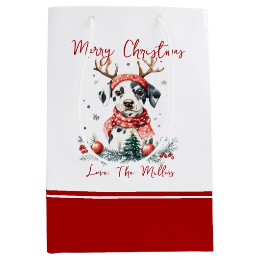 Kerstfeest Dalmatische puppy Medium Cadeauzakje (Voorkant)