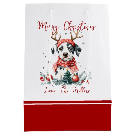 Kerstfeest Dalmatische puppy Medium Cadeauzakje (Achterkant)