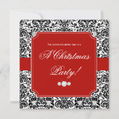 Kerstfeest Damask Red Black White Invite Kaart (Voorkant)