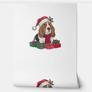 Kerstfeest Decoratie Kerstman Basset Hound Hond Ch Behang