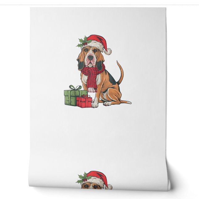 Kerstfeest Decoratie Kerstman Bloedhond Hond Kerst Behang (Afrollen)