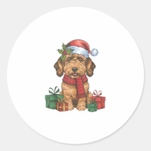Kerstfeest Decoratie Santa Labradoodle Hond Christ Ronde Sticker