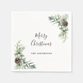 Kerstfeest dennenappels wit groen servet (Voorkant)