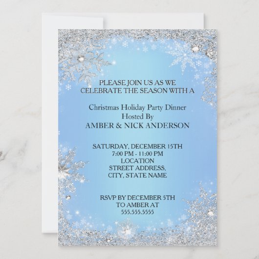 Kerstfeest Diner Blauwe rode boom Kaart (Achterkant)