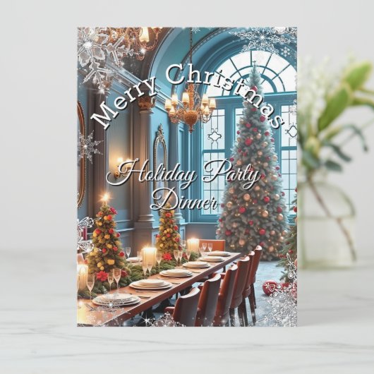 Kerstfeest Diner Blauwe rode boom Kaart (Staand voorkant)