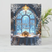 Kerstfeest Diner Blauwe sneeuwvlokboom Kaart (Staand voorkant)