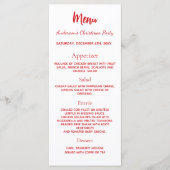Kerstfeest diner menu kaart rood wit (Voorkant)