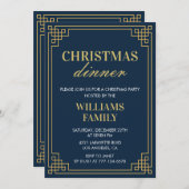 Kerstfeest diner Navy Gold Kaart (Voorkant / Achterkant)