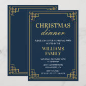 Kerstfeest Dinner Navy Goud Kaart (Voorkant / Achterkant)